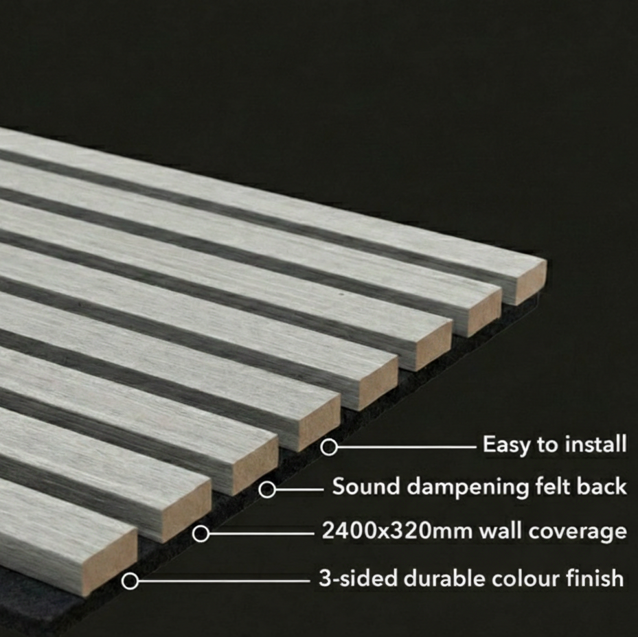 Panel Haus Colour Grey Acoustic Slat Wall Panel - 240cm x 32cm (2 pack)