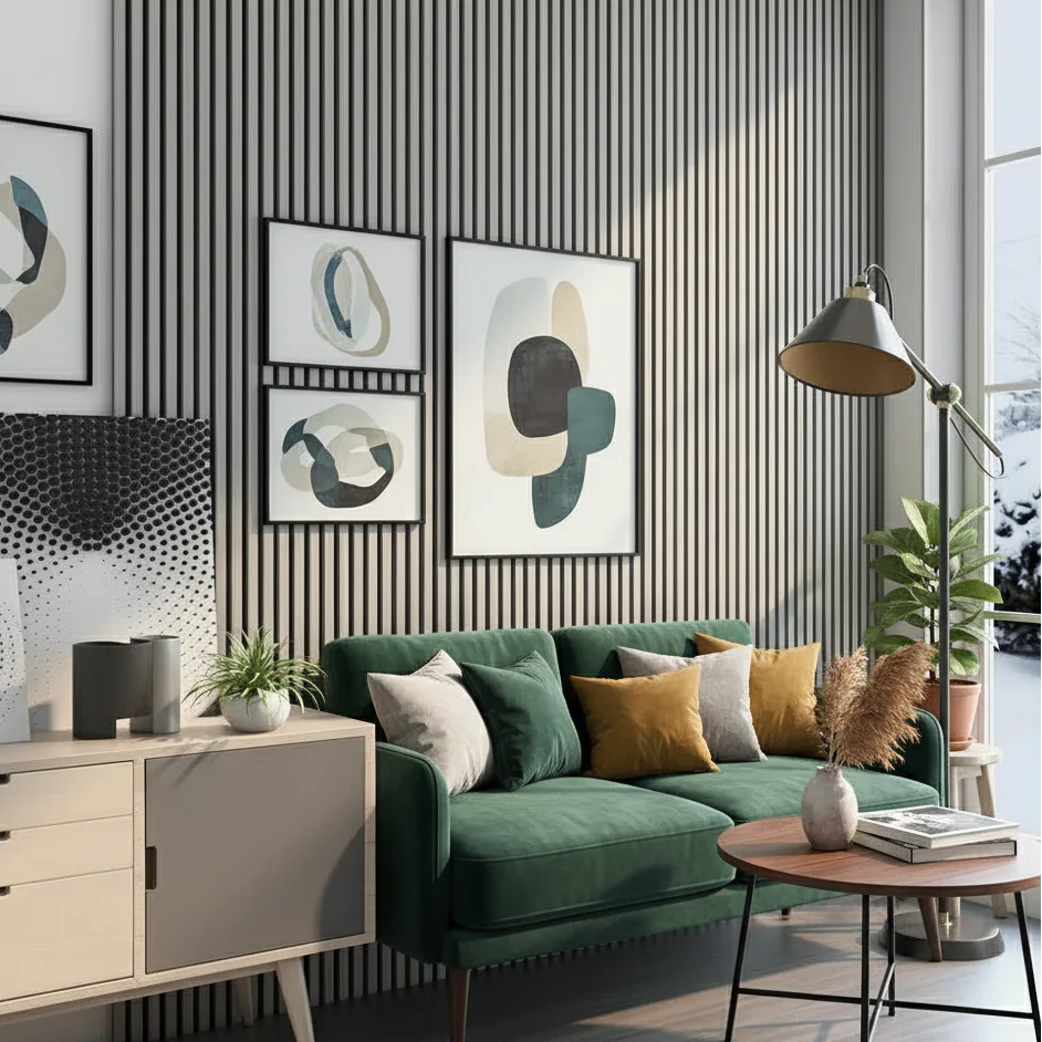var Panel Haus Premium 3-sided Wood Veneer Grey Oak Acoustic Slat Wall Panel - 240cm x 32cm (2 pack)