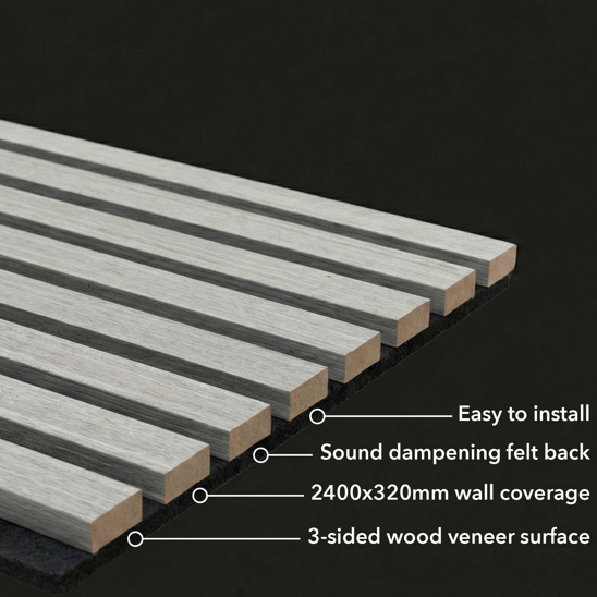 Panel Haus Premium 3-sided Wood Veneer Walnut Acoustic Slat Wall Panel - 240cm x 32cm (2 pack)