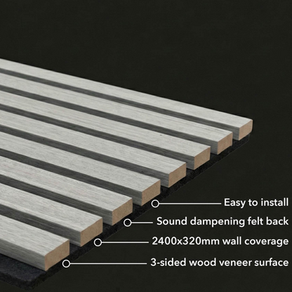 var Panel Haus Premium 3-sided Wood Veneer Grey Oak Acoustic Slat Wall Panel - 240cm x 32cm (2 pack)